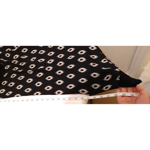 ESPRESSO WOMENS BLACK 1X BLOUSE SCOOP NECK TUNIC LONG SLEEVE DIAMOND IKAT CASUAL - Picture 5 of 5
